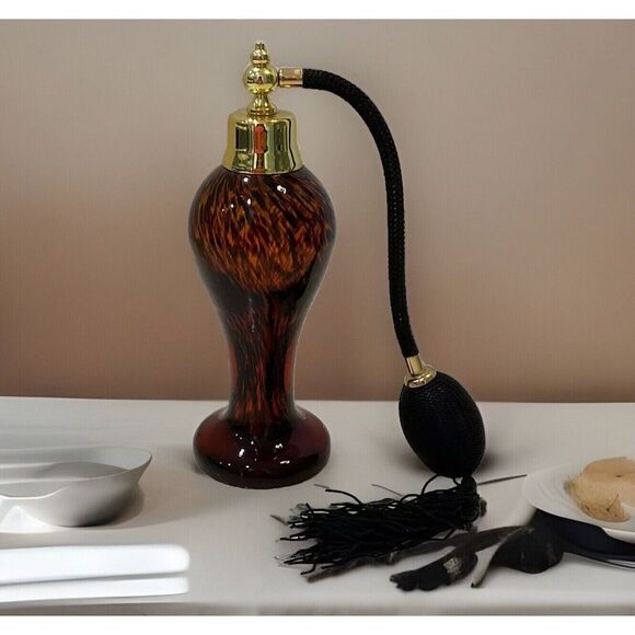 Vintage Crystal Clear Vanity Perfume Atomizer Bottle Leopard Brown Black Cheetah - Picture 2 of 7